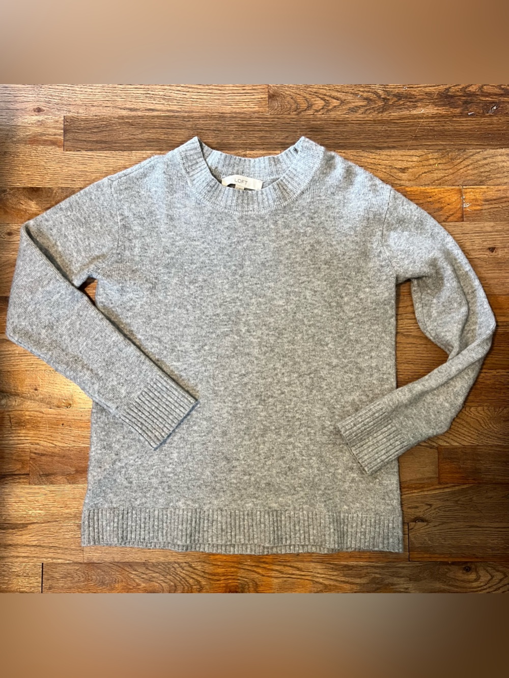 Loft Grey Sweater Soft Fuzzy Ribbed Cuffs Scoop Neck